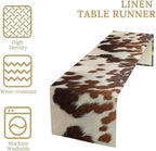 Farmhouse Cow Skin Print Table Runner, Safari Wildlife Brown Country Farm Cowhide Pattern Cotton Linen Rustic Cottage Table Runner for Dinning Home Party Holidays Home Setting, 13x120 Inch