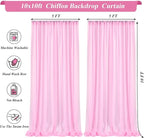 10x10ft Pink Chiffon Backdrop Curtain with Lights for Wedding Parties Baby Shower, Pink Sheer Backdrop Curtains for Girls Birthday Party Bridal Shower Photo Shoot Decor (5×10ft, 2 Panels)