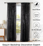 ShinyBeauty Black Sequin Curtains 2FTx8FT 4 Panels | Sparkly Photo Backdrop for Birthday, Halloween, Events | Elegant Glitter Background for Photography