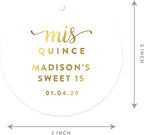 Andaz Press Personalized Round Circle Birthday Gift Tags, Metallic Gold Ink, Sweet 15 Birthday, Mis Quince Quinceanera, 24-Pack, Custom Made Name, Gold Party Supplies