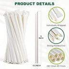 9 Inch Individually Wrapped Disposable White Paper Boba Straws, Bubble Tea Straws 100 Counts, 0.5"/12mm Wide - Pointed End, Extra Thick, Fat - Eco-friendly Biodegradable