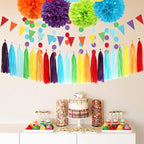 Rainbow Red-Orange Green-Blue Purple Party-Decorations - 30pcs Tissue Pom Poms Streamers, Colorful Theme Tassel Garland Banner, Boy Girl Kids Birthday Supplies,Baby Shower Wedding Decor Ouruola