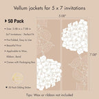 50 Pack Pre-Folded Vellum Jackets for 5x7 Invitations,AZAZA Elegant Translucent Invitation Sleeves,115GSM Vellum Jackets 5x7, Wedding Invitation Accessories, for Weddings Birthdays, Hydrangea Floral
