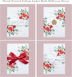 PONATIA 50 PCS 135gsm Vellum Jackets for 5x7 Wedding Invitation Cards- Christmas Red Floral Printed Vellum Sleeves, Invitation Cards Wraps, Christmas Cards Jackets