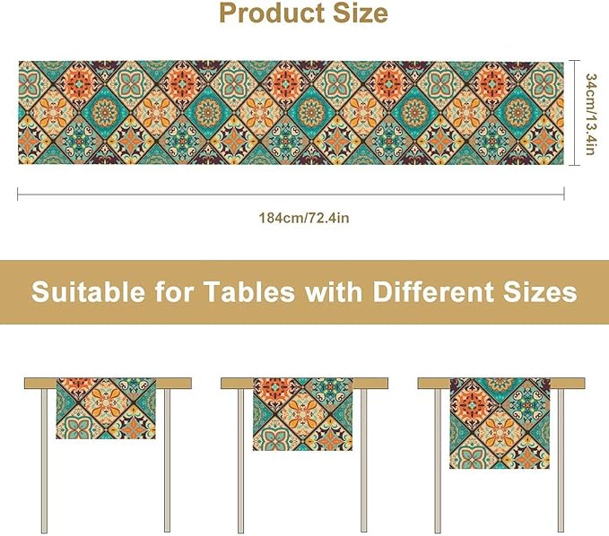 Boho Floral Table Runner,Vintage Bohemian Style Table Runner for Kitchen Dining Table Home Party Decoration 13x90 Inch