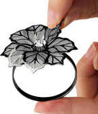 KPOSIYA Flower Napkin Rings Holder Metal Black Napkin Rings Set of 12 for Wedding Party Holiday Banquet Christmas Dinner Delicate Serviette Buckles Decor Favor (12, Black)