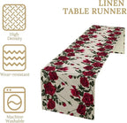 Rose Table Runner, Retro Red Rose Flowers Green Leaves Valentine's Day Kitchen Dinning Table Runner for Indoor Outdoor Home Wedding Party Holiday, 13x108 Inch