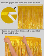 Foil Fringe Curtains Party Decorations - Melsan 3 Pack 3.2 x 8.2 ft Tinsel Curtain Party Photo Backdrop for Birthday Party Baby Shower or Graduation Decorations (Pure Gold)