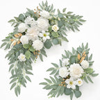 Faux Flower Swag Set of 2 for Wedding Welcome Signs Floral Swag Wedding Reception Ceremony Signs Decor (A-White)