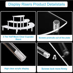 Acrylic Display Riser - 3 Tier Clear Cupcake Stand, Perfume Organizer, Half Moon Dessert Stand, Shelf for Food, Amiibo Funko POP Figure Display