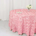 Efavormart 120" Wholesale Round Table Cover Pink Grandiose Rosette 3D Satin Tablecloth for Wedding Party Event Decoration