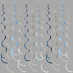 36 Pcs Dusty Blue Gray Hanging Swirl Decorations Navy Blue Grey Felt Swirl Streamer Spiral Ceiling Garland for Baby Shower Wedding Birthday Engagement Ahoy Achor Nautical Graduation Party Supplies