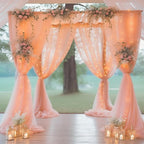 30×10ft Peach Tulle Backdrop Curtain with Lights String for Parties, Sheer Curtain Backdrop Drapes for Wedding Party Home Decorations