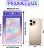 Funfery 100 Pack Gradient Holographic Bags,Mylar Resealable Bag with Zipper,Clear Window Packaging Pouchs, Smell Proof Foil Bag for Food Storage,Sample Jewelry Baggies(5.5x7.9In,Purple Pink)