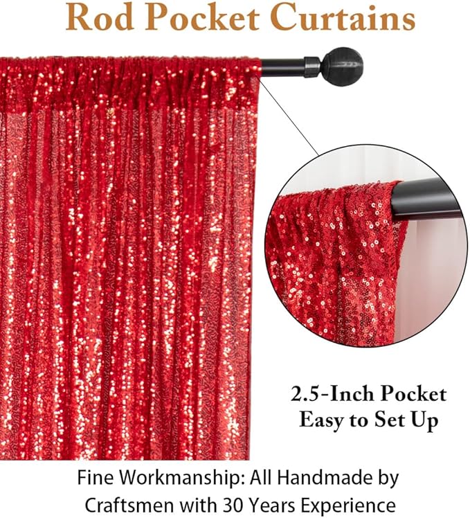 ShinyBeauty Red Sequin Backdrop | 2 Panels 4FTx8FT | Sparkly Wedding & Christmas Photo Background | Elegant & Dense Mesh Fabric | 96 Inches Long Booth Backdrops