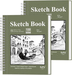 Sketch Book 8.5"x11", Spiral Sketchbook Pack of 2, SuFly 200 Sheets (68 lb/100gsm) Acid Free Sketch Pads for Drawing for Adults Spiral Bound with Hard Cover for Kids & Adults, 100 Sheets Each