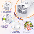 Bubble Machine, Automatic 18000+ Per Minute Big Bubbles Blower Maker for Kids Toddlers with 2 Speeds,6 Wands,Operated by Plugin or Batteries for Outdoor/Indoor Birthday Parties,Wedding (White)