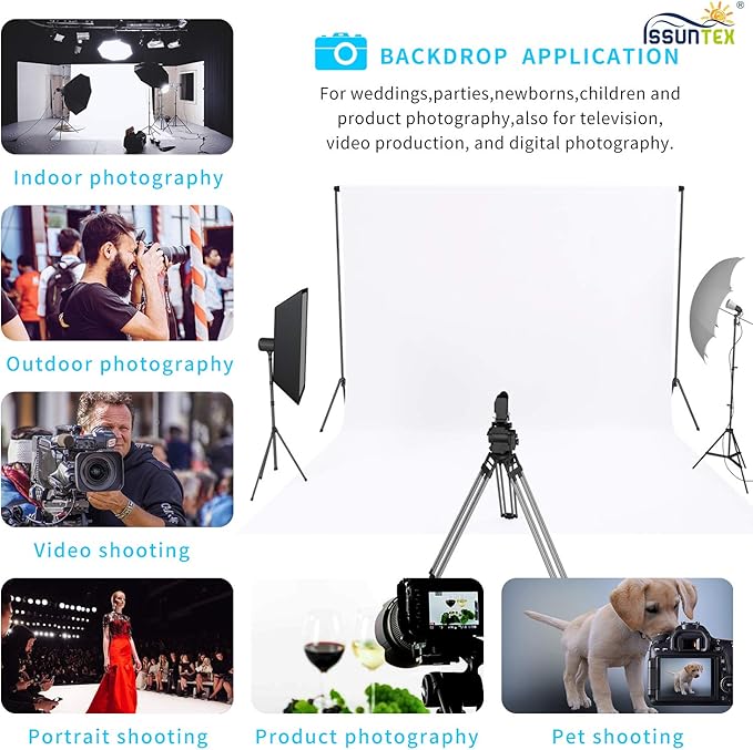 ISSUNTEX 5X7 ft Background Muslin Backdrop, Photo Studio, Collapsible High Density Screen for Video Photography and Television-White