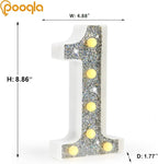 Pooqla Marquee Light up Numbers, Lighted Numbers for 1st Birthday Decorations, Night Light Battery Powered for Silver Party Decorations, Gift for Boys Girls Christmas Wedding Home Room Decoration