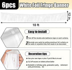 6 Pack 10 Feet White Foil Fringe Garland Metallic Tinsel Streamers Banner Wall Hanging Curtain Backdrop for Parade Floats, Birthday, Graduate, Mother's Day, Wedding Party Decoration