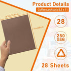 28 Sheets Coffee Color Cardstock 8.5 x 11 Scrapbooking Paper, 92lb Heavyweight Dark Brown Paper Card Stock for DIY Cards Making, Wedding Invitations, School, Memus, Greeting Cards