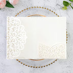 ponatia 5.12 x 7.2 Ivory Laser Cut Wedding Invitations, Trifold Laser Cut Invitation Pockets with Envelopes for Wedding Bridal Shower Engagement Quinceanera Invitations (20PCS No Inner Sheet)