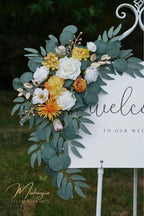 Wedding Sign Faux Flower Swag (Pack of 2) for Ceremony Party Reception Entrance Floral Decor Wall Easel Stand for Wedding Poster Welcome Sign (Bright Yellow)