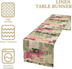 Patchwork Flower Table Runner,Abstract Colorful Floral Retro Style Hand Drawn Tablecloth Burlap for Hotel Indoors Outdoor Dining Room Kitchen Home Decor,W13X L36 in
