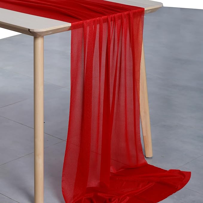 MDS Halloween Chiffon Table Runner - 5 Pack, 29 x 120 Inches, 10ft Each - Sheer Spooky Table Runners for Haunted House Parties, Trick-or-Treat Tables, Witchy Décor, Wedding & Events - Red