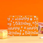 LeZakaa Reversible Birthday Wrapping Paper Roll for Girls Women, Happy Birthday Lettering, Orange Flower Balloon Design, Mini Roll, 17 inches x 32.8 Feet (46.45 sq.ft.)