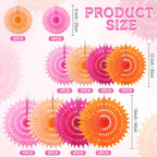 Outus 12 Pcs Hanging Honeycomb Paper Fans Sets, Fiesta Pink and Orange Party Decorations, Tissue Paper Flowers Supplies for Birthday Wall Classroom Wedding Bridal Photo Backdrop (14/10/6 Inch)