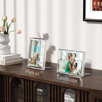 NIUBEE 5x7 Acrylic Picture Frames, Clear Photo Frame for Living Room, Diamond Edge Design, Portrait and Landscape Magnetic Family Thick Desktop Frame