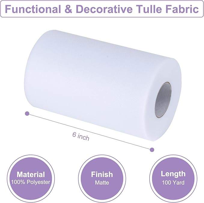 Blue Tulle Fabric Rolls 6 Inch by 100 Yards (300 feet) Tulle Roll Spool Fabric for DIY Tutu Skirt Baby Shower Birthday Party Wedding Decorations Christmas Craft Supplies (Blue)