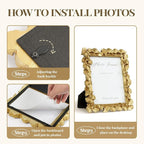 Cuspin 6x8 Picture Frame Gold, Vintage Ornate Leaf Textured Hand-Crafted Resin with Glass Front Antique Photo Frame for Tabletop Display, Retro Design Home Decor