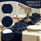 12 Pack Cheesecloth Table Runner 10Ft Christmas Gauze Boho Table Runners for Wedding Decor Bridal Shower Decorations Baby Shower Party(35" x 120")(Navy)