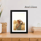 10x14 Picture Frame Set of 4 with Tempered Glass, Black Frame Display 8x12 Picture with Mat or 10 x 14 Without Mat, Rustic Wood Photo Frames for Horizontal or Vertical Wall Mounting
