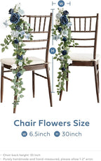 Ling's Moment 10pcs Wedding Chair Decorations Aisle Floral Swag Artificial Pew Flowers Hanging Garland Dusty Blue & Navy for Ceremony Reception Church Rose Floral Faux Arrangement Party Outdoor Decor