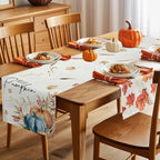 Fall Thanksgiving Cotton Linen Table Runner for Dining Kitchen, Orange Pumpkins Outdoor Party Autumn Tablerunners Decoration, Rustic Wheat Leaves Dresser Scarf Coffee Tablecloth Runners 13x36 Inches