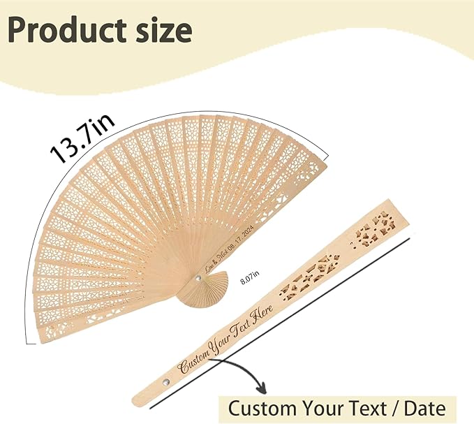 100Pcs Wedding Fans Personalized Folding Hand Fans Custom Sandalwood Wedding Fans with Organza Bags Wedding Party Favor Wedding Fans for Guests (10)