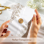 50 Pack Pre-Folded Vellum Jackets for 5x7 Invitations,AZAZA Gorgeous Translucent Invitation Sleeves,115GSM Vellum Jackets 5x7, Wedding Invitation Accessories,for Weddings Birthdays,Golden Roses
