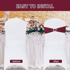 Howhic Pack of 30 Spandex Chair Sashes Bows Stretch Chair Cover Band with Buckle Slider Universal Elastic Chair Ties for Wedding Banquet Party Event Decoration (Burgundy)