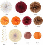 Boho Baby-Shower Burgundy Brown-Orange Party-Decorations - 33pcs Banner,Fall Autumn Streamers Tassel Garland,Tissue Pom Poms Honeycomb,Paper Lantern Fan, Wedding Harvest Rustic Birthday Decor Hugtmr