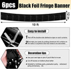 6 Pack 10 Feet Black Foil Fringe Garland Metallic Tinsel Streamers Banner Wall Hanging Curtain Backdrop for Parade Floats, Birthday, Graduate, Mother's Day, Wedding Party Decoration