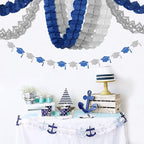 Navy-Blue White-Silver Party-Decorations Streamers Garland - 12pcs Royal Graduation 2025 4-Leaf Clover Paper Streamer Men Boy Birthday Wedding Bridal Shower Flower Banners Fathers Day Decor Ouruola