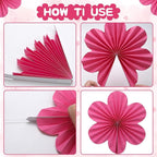 BestoFun 12 PCS Paper Flowers Fans Pink and Orange Party Decorations Paper Flowers Decorations for Wall Girl Groovy Birthday Baby Shower Wedding Bachelorette Room Hanging Décor