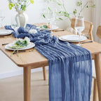 Asee'm Cheesecloth Table Runner 120 Inches Blue Boho Gauze Cheese Cloth Runner 10FT Rustic Sheer Dining Table Runners for Fall Thanksgiving Wedding Baby Shower Centerpiece Decoration