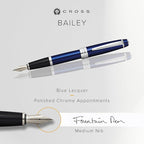 Cross Bailey Refillable Fountain Presented in a Premium Gift Box - Medium Point, Black Ink, Blue