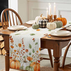 Fall Wildflowers Cotton Linen Table Runner for Dining Kitchen, Thanksgiving Pumpkin Outdoor Party Rustic Tablerunners Decoration, Botanical Floral Vintage Dresser Scarf Tablecloth Runners 13x48 Inches