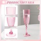 Plastic Champagne Flutes, 48PCS Pink Wine Glasses Goblets Cups Reusable Flute, for Weddings Bachelor Parties Toasting and Events (48, Pink)