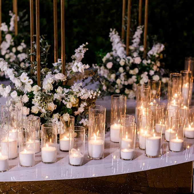 Sawysine 12 Pcs Glass Cylinder Vases 2.5''/2.95''/3.9'' Diameter Clear Flowers Vase Hurricane Floating Candles Holders for Table Centerpieces (3.9 x 8 in,3.9 x 10 in,3.9 x 12 in)